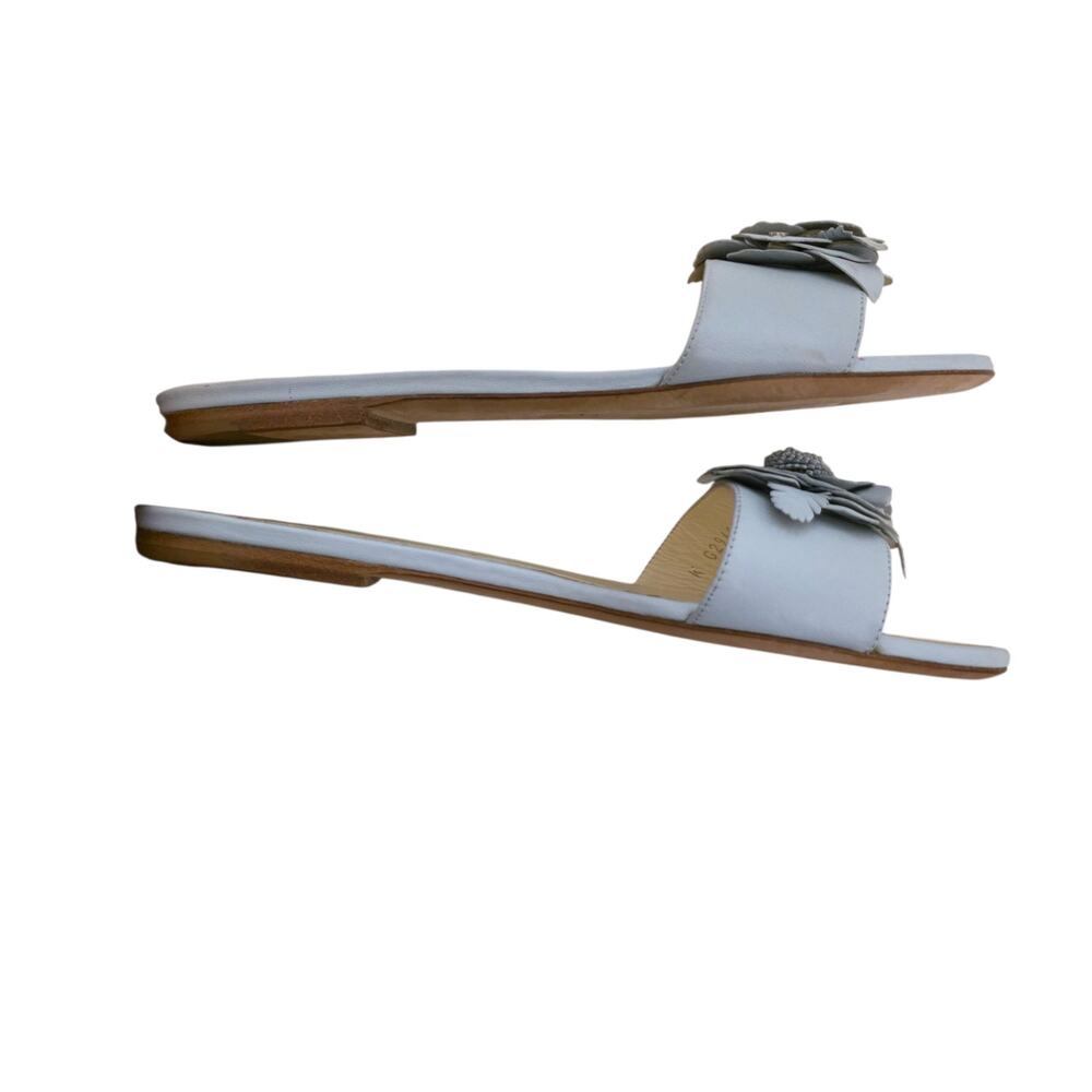 Chanel Blue Gray Leather CC Logo Camellia Flat Slide Sandals IT 36 US 5.5 - Picture 9 of 12